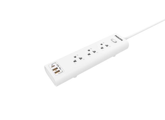 Philips Power Strip 3 AC Outlet , 2USB with overload Protection, 2M EU